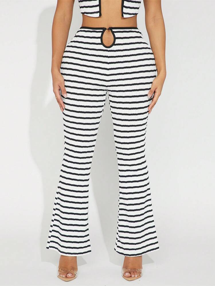 Ladies' Hollow Out Striped Waist Flared Pants Summer Outfits