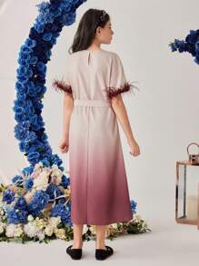 SHEIN Tween Girls' Ombre Belted Short Sleeve Dress - Multicolor - View 9