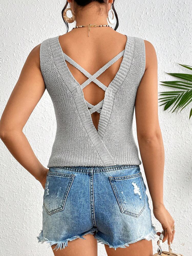 Women's Solid Color Sleeveless Knitted Top
