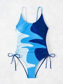 Traje De Baño De Una Pieza De Color En Contraste Para Mujer - Multicolor - Ver 3