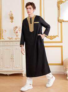 SHEIN Teen Boy'S Casual Patchwork Robe Shirt - Multicolor - View 5