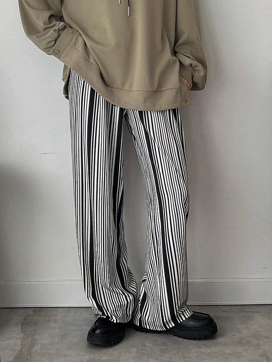 FRIFUL Women's Striped Pants - Black and White - View 1