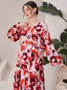 Mulvari Tie-Dye Notched Neckline Dress