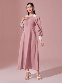 Modelyn Ladies' Patchwork Lace Long Sleeve Dress - Pink - View 4