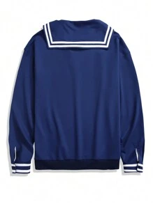 Manfinity Hypemode Sudadera Con Cuello De Marinero Para Hombre - Azul Marino - Ver 2