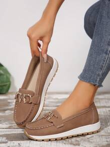 新款夏季镂空真皮女鞋，适合中年妈妈，软底坡跟鞋 - 棕色 - 查看 3