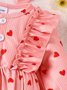 SHEIN Baby Girl Heart Print Bodysuit With Headband And Socks Set - Pink - View 4