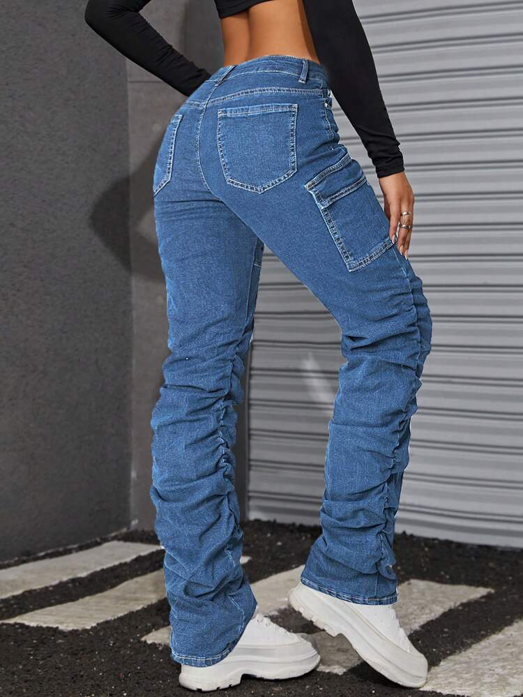Low-rise Denim Cargo Pile-up Jeans