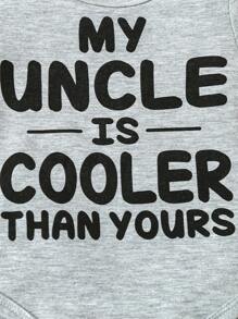 Baby Boy Short Sleeve Bodysuit With Slogan Print - Grey - View 5