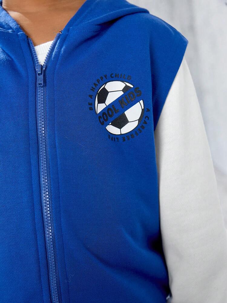 3pcs/set Toddler Boys' Football Themed Hooded Sweatshirt, Vest And Pants Outfits With Letter Print