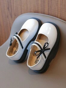 1雙女童PU材質蝴蝶結扁平公主鞋，全季節旅行適用 - 白色 - 查看 4