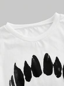 ROMWE Goth Giải trí Quý cô Ngắn Áo thun Với Răng In - trắng - Xem 3