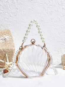 SHEIN VCAY Music Festival Picnic Transparent Pearl Portable Hard Shell Bag. Stadium Approved 12*12*56 Clear Transparent Purse Bag For Concerts Sports Events Festivals - Clear - View 4