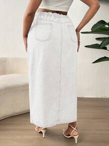 SHEIN SXY 加大碼女款分叉牛仔裙 - 白色 - 查看 2