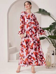 Mulvari Tie-Dye Notched Neckline Dress