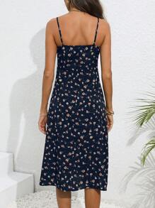 EMERY ROSE 花卉印花开衩下摆细肩带连衣裙 超长度假海滩装 女式