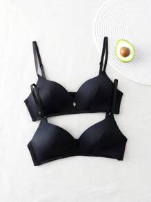 2入組女士實色有鋼圈胸罩 - 黑色 - 查看 3