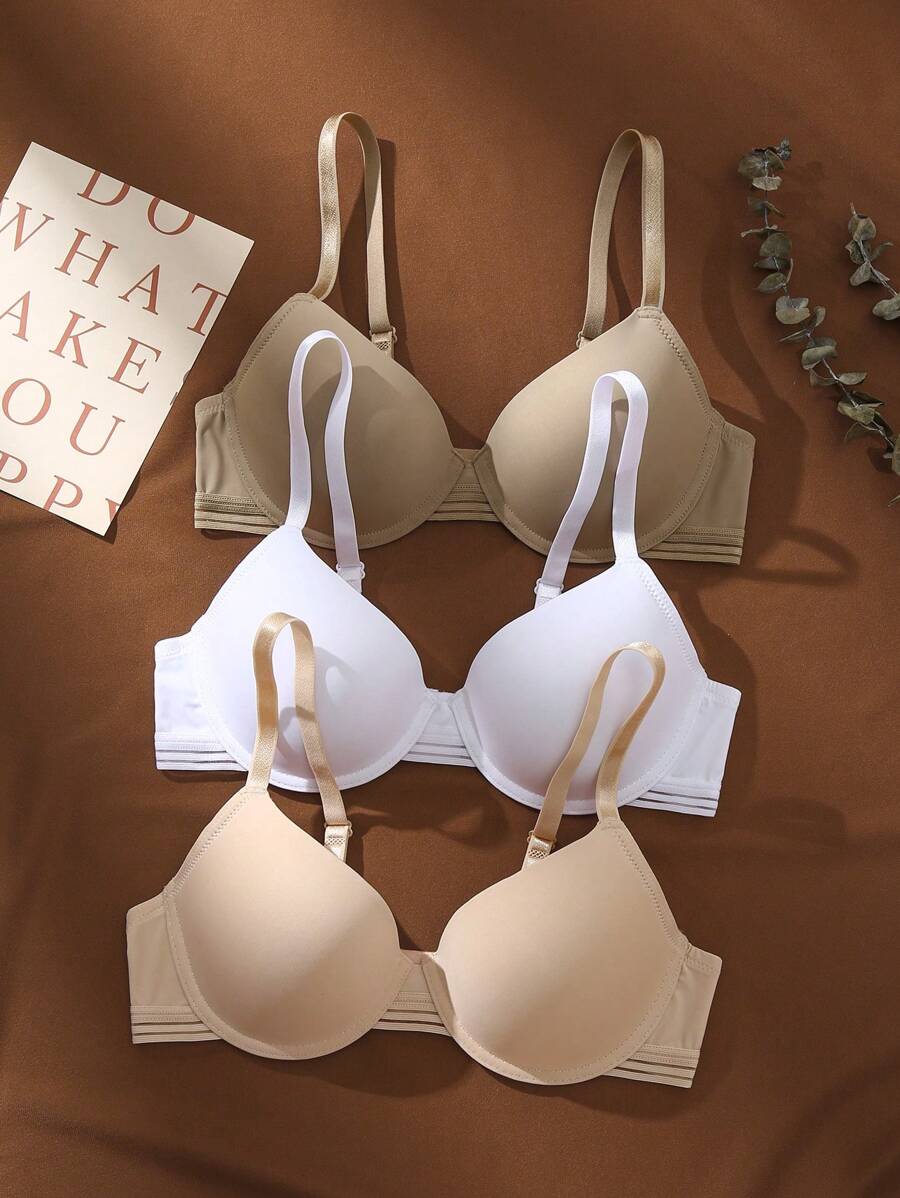 SHEIN 3pcs/Set Women's Adjustable Shoulder Strap Bra - Multicolor - View 1