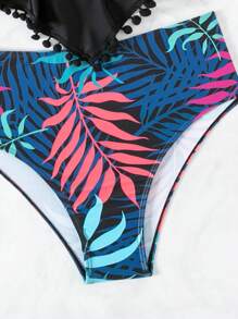 Swim Lushoire Summer Beach Women's Mono Color Tassel Hem Cami Bikini Set With Printed Underwear & Waistband Tankini Swimsuitswimwear For Ladies - Multicolor - View 7