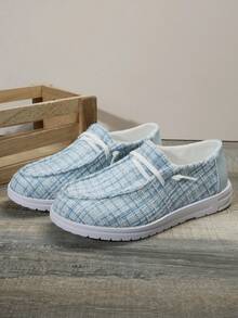 女士加大碼圓頭加厚平底鞋,鞋面綁帶設計,秋冬新品,歐美風格 - 藍色 - 查看 2