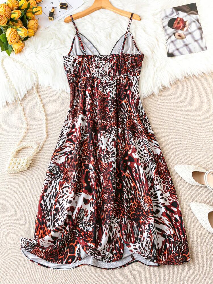 Plus Size Ladies' Leopard Print Spaghetti Strap Dress