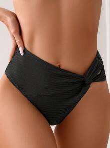 SHEIN Swim Summer Beach Solid Twist Detail Bikini Bottoms Carnival - Black - View 1
