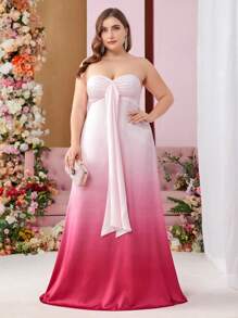 SHEIN Belle 大尺碼漸變褶皺胸無肩帶伴娘禮服 - 彩色 - 查看 6