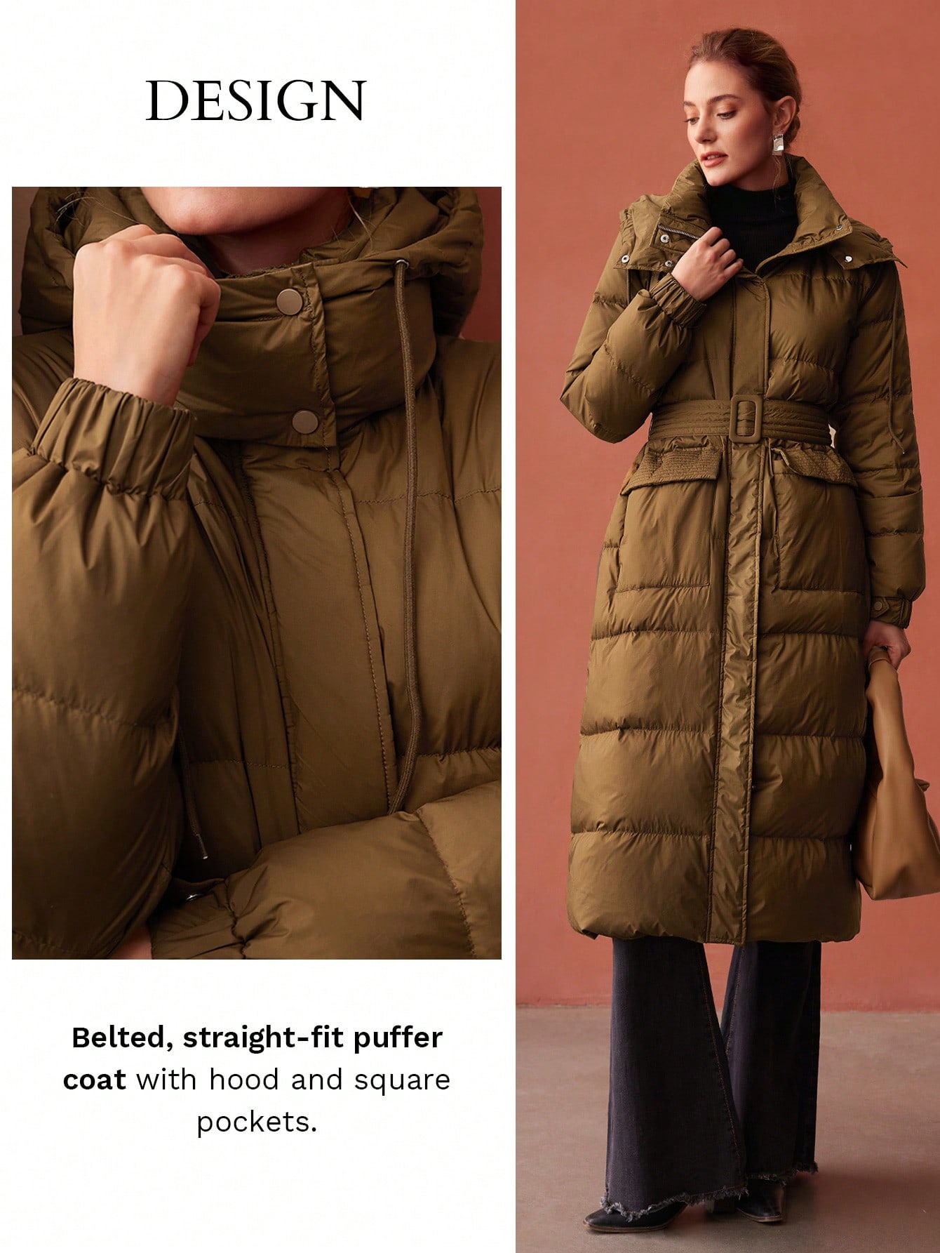BELTED HOODED DOWN PUFFER COAT｜Motf