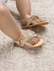 Summer Infant 女童甜美时尚防滑凉鞋，带 PU 蝴蝶装饰和软橡胶鞋底 - 金色 - 查看 4