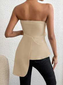 SHEIN Privé Top Sin Tirantes Con Ribete De Volantes Y Dobladillo Asimétrico - Albaricoque - Ver 2