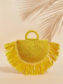 SHEIN VCAY Bolso de mano tejido simple y cotidiano de unicolor para mujer - Amarillo - Ver 1