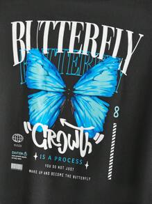 Manfinity VCAY Men's Hoodie With Butterfly And Slogan Print - Grey - View 4