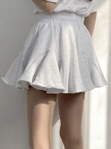 DAZY 弹性腰部休闲羊毛喇叭裙，返校服装 - 灰色 - 查看 7