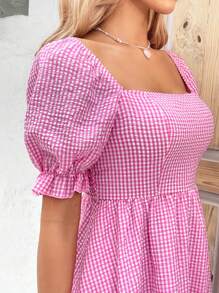 Soleia Women's Square Neck Gingham Dress - Pink - View 5