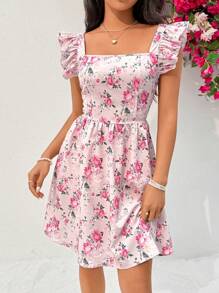 Soleia Vestido corto de mujer con mangas cortas y estampado floral