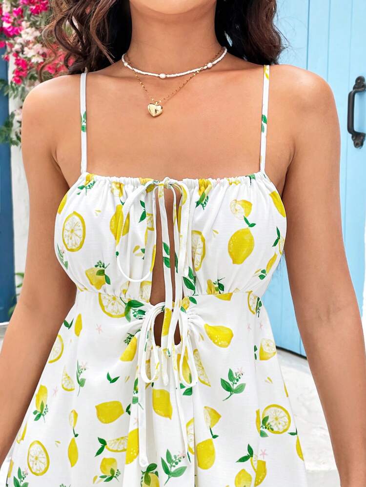 Women's Spaghetti Strap Tie Belted Dress