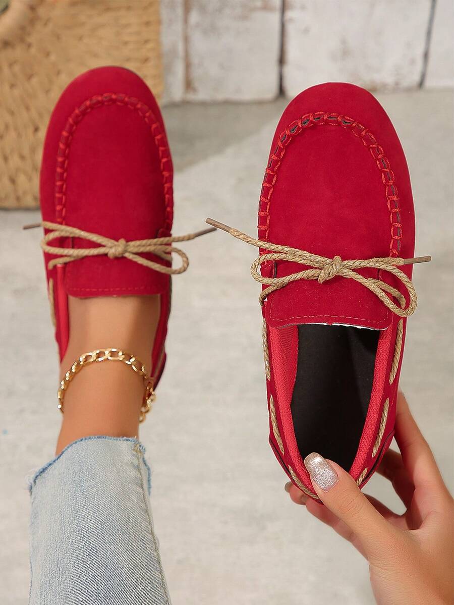 新款時尚女士紅色休閒戶外腰帶懶人鞋扁底韓版純色懶人鞋度假四季鞋 - 紅色 - 查看 1