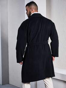 Manfinity Homme Men's Plus Size Trench Coat With Notched Collar, Tie And Belt - Black - View 2