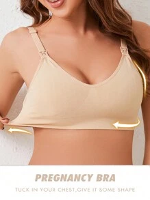 SHEIN 無縫實心孕婦內衣文胸 - 杏色 - 查看 4