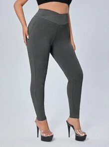 SHEIN ICON 加大碼高腰口袋運動褲,側邊條紋設計 - 深灰色 - 查看 6