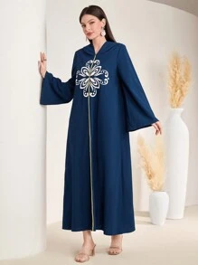Al Najma Women's Embroidery Detail Hooded Long Sleeve Djellaba Dress - Blue - View 8