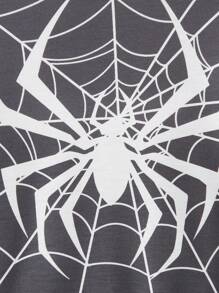 SHEIN Young Boy 2pcs/Set Spider Printed Hoodie And Sweatpants, Casual And Comfortable, For Spring And Autumn - Black - View 4