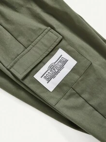 男婴装饰徽章设计工作服口袋运动裤，2件套 - 卡其色 - 查看 12
