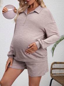 SHEIN Loose And Comfortable Maternity 2-Piece Set - Apricot - View 1