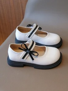 1雙女童PU材質蝴蝶結扁平公主鞋，全季節旅行適用 - 白色 - 查看 5