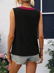 SHEIN VCAY Thêu Hoa Đính đá Cổ áo có khía Áo không tay - Nhiều màu - Xem 2