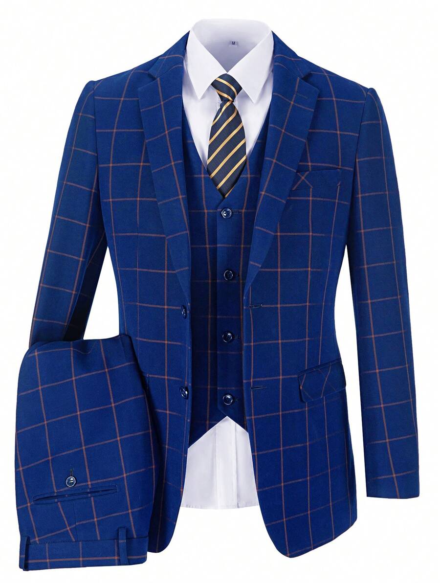 Ngày lễ tình nhân Nam In kẻ sọc Áo vest & Áo gi lê & Quần tây - Màu xanh hải quân - Xem 1