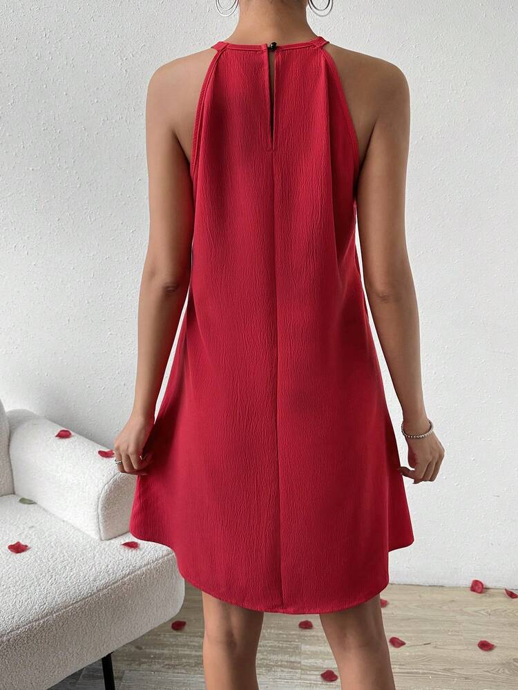 Chiquease Ladies' Solid Color Halter Neck Dress - Red - View 2