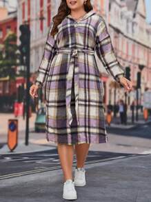 SHEIN Franclia Kích thước lớn Của phụ nữ Kẻ sọc Đầm có mũ - Màu tím - Xem 1