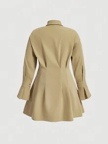SHEIN MOD 加大碼翻領襯衫連衣裙 - 卡其色 - 查看 2